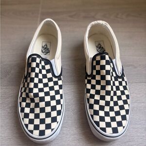 Vans Mens Checkered Slip-On Sneakers - Black and Cream